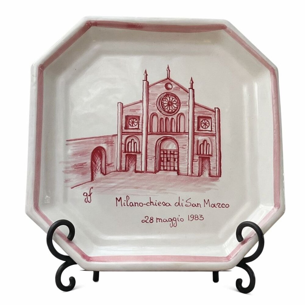 Vintage Italian Hand Painted Milano Chiesa di San Marco Decorative Plate 8 Inch